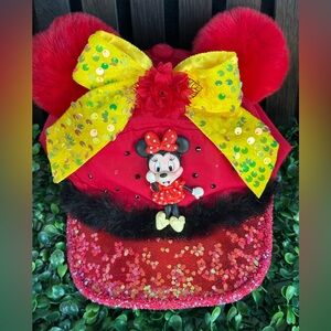 Red Minnie Mouse Kids Hat with Yellow Bow